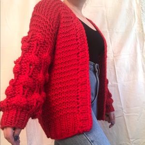 Nasty Gal Chunky Knit Red Cardigan